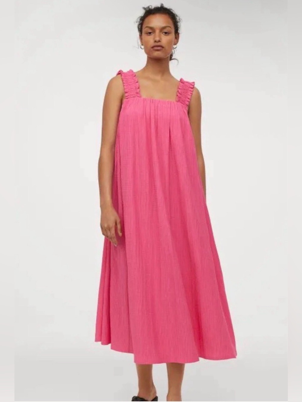 H&M Pink Ruffle Strap Tie Back Maxi Dress Small